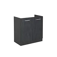 livinity meuble bas sous-évier r-line, béton noir/anthracite, 80 cm sans plan de travail