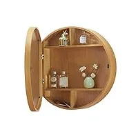 zgpjubilant armoires de rangement de salle de bain en bois avec miroir rond, étagères de rangement murales rondes/meubles de salle de bain, protection de l'environnement hd (diamètre jaune 70 cm)