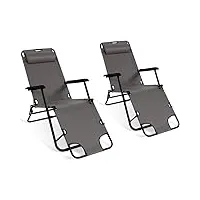 idmarket - lot de 2 chaises longues inclinables zen gris anthracite