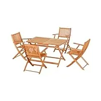 outsunny ensemble de jardin 1 table et 4 chaises pliantes salon de jardin en bois de peuplier 5 pièces pour 4 pers - accoudoirs - dim. 120l x 70l x 72h cm