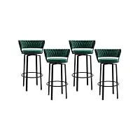 lot de 4 tabourets de comptoir pour cuisine, chaise de bar moderne rembourrée, tabourets de comptoir pivotants avec dossier et pieds en métal noir, hauteur d'assise 75 cm, vert