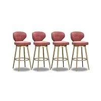 lot de 4 tabourets de comptoir pivotants modernes en velours avec dossier bas, chaises de cuisine avec pieds en métal et repose-pieds dorés pour salle à manger, hauteur d'assise 65 cm, rose
