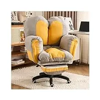 ipsu chaise de salle pivotante, chaise de bureau à domicile, chaise de bureau, chaise de travail ergonomique en coton et lin avec dossier inclinable et repose-pieds, chaise de coiffeuse inclinabl