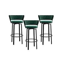 lot de 3 tabourets de comptoir pour cuisine, chaise de bar moderne rembourrée, tabourets de comptoir pivotants avec dossier et pieds en métal noir, hauteur d'assise 75 cm, vert