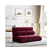 canapé-lit réglable au sol, canapé-lit pliable avec dossier à 6 positions, 2 oreillers, canapé-lit futon convertible avec housse en tissu suédé, fauteuil inclinable pour rouge