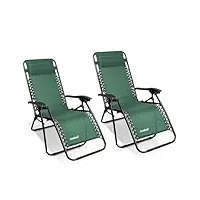 todeco transat jardin exterieur lot de 2, chaise longue inclinable, bain de soleil avec repose-tête, d’accoudoirs réglables, chaise de camping en respirantes textilène, vert