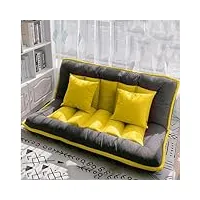 canapé-lit pliable, matelas de sol pour adultes, canapé-lit paresseux, canapé de sol convertible, chaise longue réglable avec 2 oreillers, causeuse-lit, jaune-125 x 100 cm