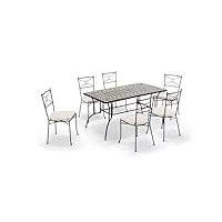 gruppo maruccia - table et chaises de jardin avec mosaïque artisanale en céramique - 1 table rectangulaire - 6 chaises avec coussins, gm6461