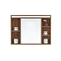 hhctebec armoire de salle de bain avec miroir de rangement à porte simple, casier carré en acier inoxydable avec lumière (couleur : blanc, taille : 90 x 66 x 14 cm) (bois 90 x 66 x 14 cm)