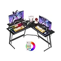 devoko bureau gaming bureau d'angle gamer 130 * 130cm bureau informatique pc en coin table en forme de l avec support d'écran pour etudier, jouer et travailler (noir-a avec led, 130_x_130_cm)