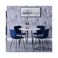 goldfan ensemble table de salle à manger et 4 chaise,blanche marbre table à manger en verre ronde et 4 velours chaises design pour 4 personnes en cuisine (4, bleu marine)