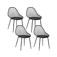 klihome chaise salle à manger lot de 4, chaise scandinave, avec dossier creux, chaise en coque, chaise plastique, chaise de cuisine, dossier et siège en pp, pieds en métal, noir, k0017ezs-4