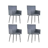 nice chairs lot de 4 chaises de cuisine et de salle à manger avec accoudoirs gris imitation daim