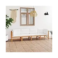 tidyard canapé de jardin 4 places avec coussins crème bois de teck, canapé de exterieur meuble de jardin pour balcon terrasse