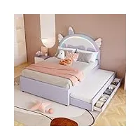 sweiko lit d'enfant 140 * 200cm, cadre de lit en bois pour enfant, lit d'adolescent avec lit escamotable, lit double pour deux enfants, lit de rangement avec tiroirs,purple