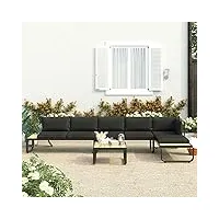 tidyard canapés d'angle de jardin 4 pièce et coussins aluminium et wpc, canapé de exterieur meuble de jardin pour balcon terrasse