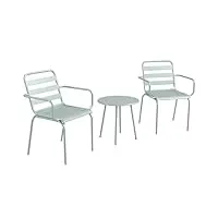 outsunny ensemble bistro de jardin 3 pièces salon de jardin 2 chaises empilables avec accoudoirs + table basse ronde en acier gris