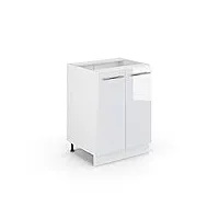 livinity meuble bas de cuisine fame-line, blanc haute brillance/blanc, 60 cm, pa marbre