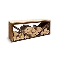 blumfeldt- rangement pour bois de chauffage, banc, pour l'intérieur et l'extérieur, planche de bambou, rectangle - rouille