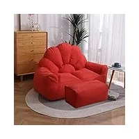 bogdtf housse de pouf géante, pouf de chaise longue pour adultes et adolescents, housse de canapé paresseux en daim 134x71x47cm, rouge