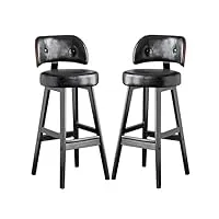 lot de 2 chaises de bar rétro modernes, tabouret d'îlot de cuisine en cuir pu avec dossier incurvé, cadre en bois d'hévéa, tabouret haut de comptoir pour la maison, bar – noir