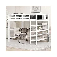 totitom cadre de lit pour enfant 140 x 200 cm avec compartiments de rangement et bureau sous le lit, blanc 2024, blanc antique
