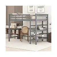 totitom cadre de lit 140 x 200 cm, lit mezzanine, pour enfant, avec compartiments de rangement et bureau sous le lit, gris 2024, gris antique