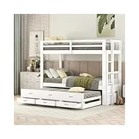 totitom cadre de lit superposé, 90 x 200 cm, pour enfant, fille et garçon, cadre de lit en pin et mdf avec échelle et lit extensible et 3 tiroirs, blanc
