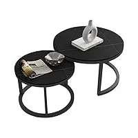 wjabshu tables basses gigognes, lot de 2, rondes en pierre frittée noire, avec cadre en métal empilable, pour salon et bureau