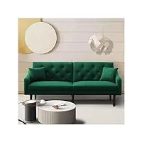 silkfrom convertible sleeper futon sofa with 2 pillows, velvet tufted couch w/metal legs and adjustable backrest, green,canapé de salon