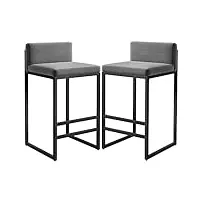lot de 2 tabourets de comptoir de cuisine en velours avec dossier et cadre en métal noir – chaises de bar modernes pour îlot de cuisine/pub