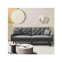silkfrom convertible sleeper futon sofa with 2 pillows, velvet tufted couch w/metal legs and adjustable backrest,gray,canapé de salon