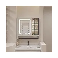 glfnb armoire à pharmacie led avec miroir, armoire à pharmacie de salle de bain avec rangement mural, anti-buée, bouton tactile intelligent, armoire à pharmacie éclairée 28" x 35", montage en surf