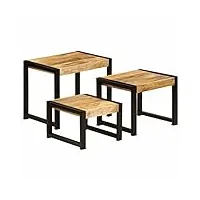 rantry table d'appoint empilable 3 pièces en bois massif de mangue, table de salon, table de bureau, chambre à coucher, jardin