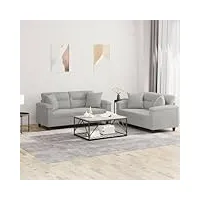 rantry lot de 2 canapés avec coussins gris clair en tissu microfibre, canapé jardin, canapé-lit, canapé, salon, salon, terrasse, extérieur, mobilier kc