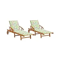 arkem chaises longues 2 pcs avec coussins bois d'acacia solide,chaise longue,chaise longue jardin,chaise longue jardin exterieur