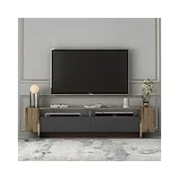homidea angel ensemble de salon – meuble tv – banc tv en bois avec 2 portes au design moderne pour le salon (chêne/anthracite)