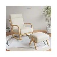 kiyiydmm fauteuil à bascule scandinave chaise relax berçante et repos en tissu avec coussin lombaire, tissu frais en coton et lin pour salon, chambre, balcon, vert