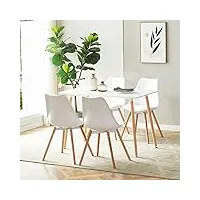 furnitable ensemble de salle à manger rectangulaire avec 4 chaises pour cuisine, salle à manger et salon (table blanche + 4 chaises de salle à manger blanches)