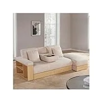 silkfrom multi-functional sofa sleeper ottoman pull out drawer, fold out couch bed with side two-tier storage rack, beige,canapé de salon
