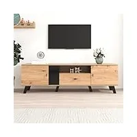 merax meuble tv bas avec tiroirs, meuble tv moderne avec espace de rangement, table tv pour salon et salle à manger, couleur bois et noir, 170 x 40 x 50 cm