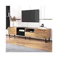 merax meuble tv bas avec tiroirs, meuble tv moderne avec espace de rangement, table tv pour salon et salle à manger, couleur bois et noir, 190 x 38 x 48 cm