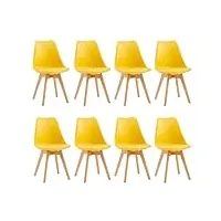 eggree lot de 8 chaises de cuisine en bois sgs tested rétro rembourrée chaise de salle de bureau avec pieds en bois de hêtre massif-jaune