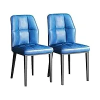 ensemble de 2 chaises de cuisine et de salle à manger modernes, siège rembourré en cuir pu souple, avec pieds en acier au carbone, chaise latérale (bleu)