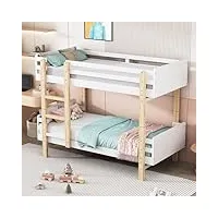 merax lit superposé 90 x 190 cm, en bois massif, avec échelle de sécurité, convertible en deux lits plates-formes, pour garçons et filles, blanc et couleur bois (sans matelas)