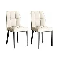 ensemble de 2 chaises de cuisine et de salle à manger modernes, siège rembourré en cuir pu souple, avec pieds en acier au carbone, chaise latérale (beige et blanc)
