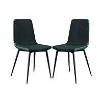 lot de 2 chaises de cuisine, de salle à manger, avec dossier en cuir pu, chaise de bureau, en métal massif, pieds noirs (vert)
