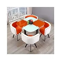 ensemble table de salle à manger au design moderne, verre trempé, table ronde de loisirs et chaises vintage en cuir synthétique pour la maison, la cuisine, cadre en métal et dossier rembourré pour une