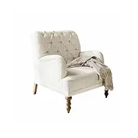 loberon fauteuil levalle - housse robuste au design rayé - piquage chesterfield classique - pieds tournés à la main - grand confort d'assise - design britannique - bois de manguier - lin -