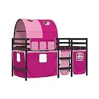 vidaxl lit mezzanine enfants avec tunnel, lit intermédiaire avec rangement, meuble de chambre à coucher, moderne, rose 90x200cm bois pin massif